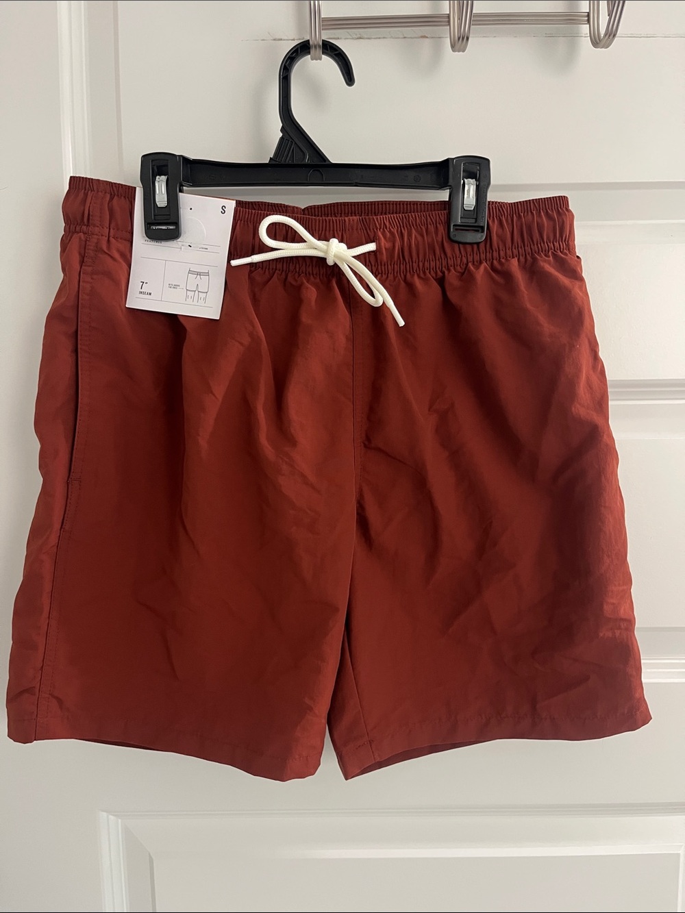 NWT Goodfellow & Co Rust Red Swim Trunks with White Drawstring